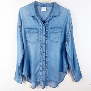 Knox Rose Chambray Eyelet Button Shirt XXL Western Country Chic Boho Crochet